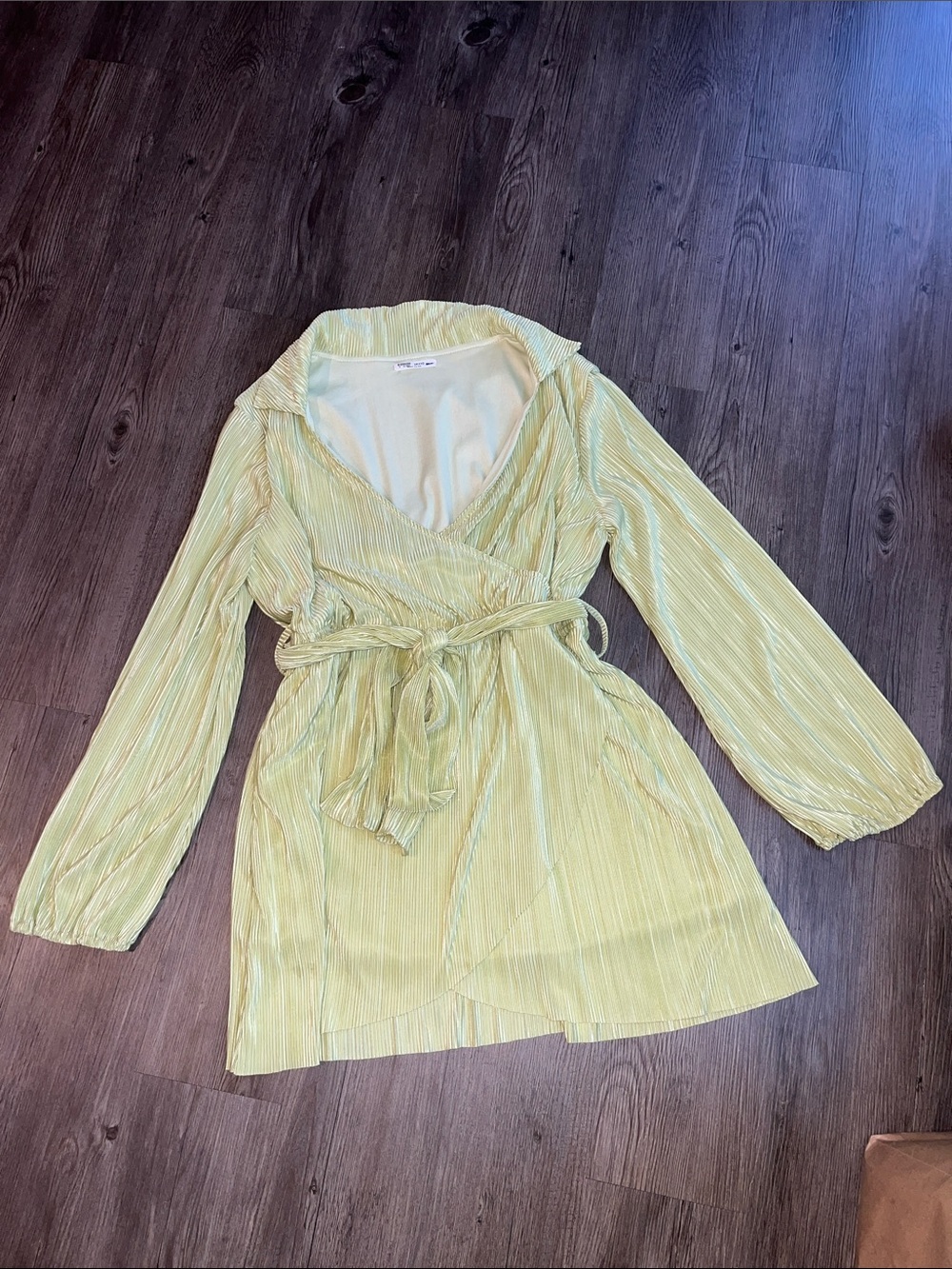 PEPPERMAYO Light Lime Wrap Dress with Tie Waist